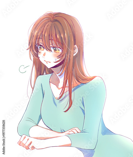 溜息をつく女性　汗