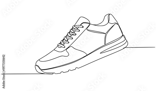 Obraz na płótnie Continuous one line sneaker icon vector minimal running shoe outline illustratio
