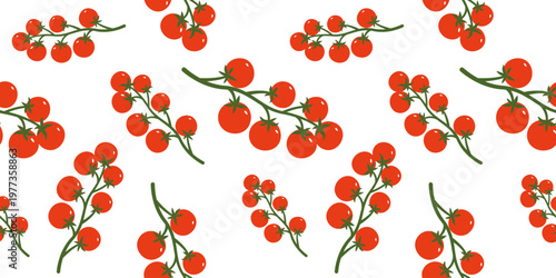 Cherry tomatoes on a vine seamless pattern