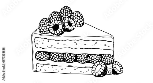 Raspberry cake slice vector isolated, layered sponge cake, pink frosting, fresh berries, sweet dessert, clean design, scalable illustration