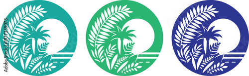 Summer tropical palm leaf set, green exotic jungle plants isolated flat vector.