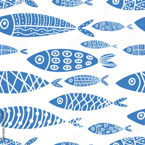 Sardines. Kids background.Seamless pattern. Can be used in textile industry, paper, background, scrapbooking.