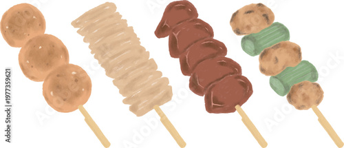 美味しそうな手描き風の串焼きセット