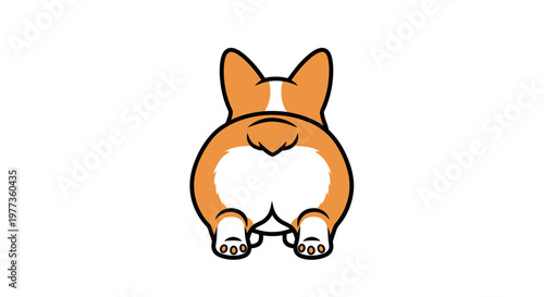 Cute Corgi Butt Illustration, Funny Dog Tail, White Background
