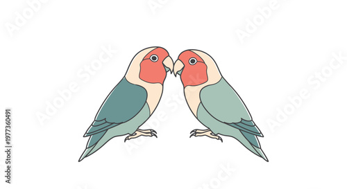 Two Lovebirds Face to Face, Adorable Couple, Romantic Animal Illustration