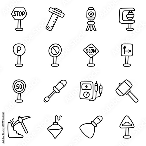 Set of Repair Tools Linear Icons