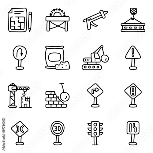 Set of Repair Equipment Linear Icons
