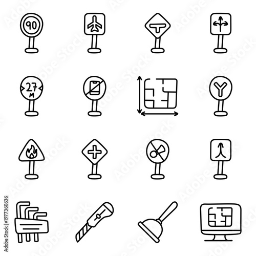 Set of Maintenance Tools Linear Icons
