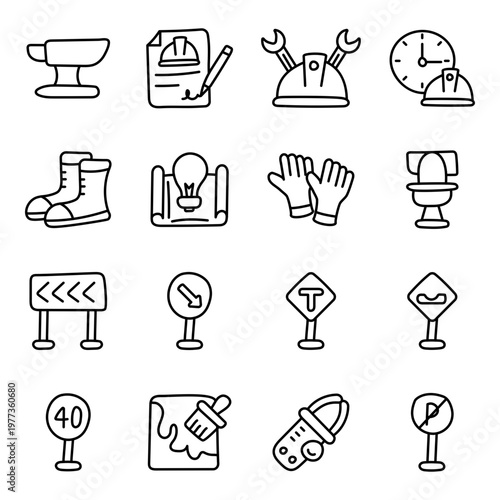 Set of Construction Accessories Linear Icons