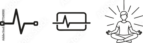 Meditation, yoga, and health icons, wellness symbols, fitness signs, vector graphics