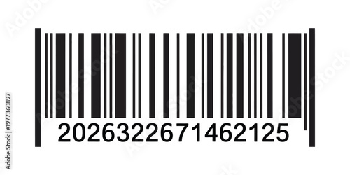 Barcode icon, vector illustration of bar code with numbers, fake barcode symbol for universal product scanning and inventory management
