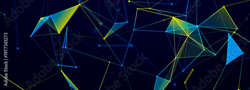 Color illustration. Abstract structure with connected dots and lines. Big data. 3D rendering.