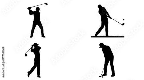 Golf Player Silhouette Vector Set – Man Swinging in Dynamic Poses