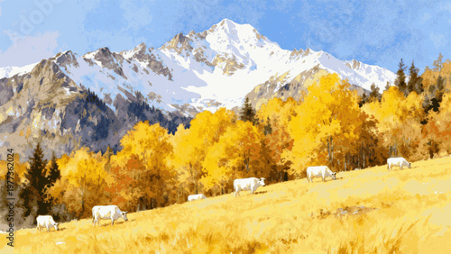 Beautiful Nature Autumn Mountain Meadow isolated watercolor vector illustration svg