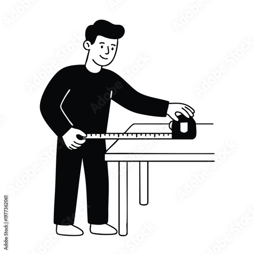 Man Measuring Table With Tape Measure.
