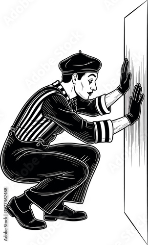 A vintage style illustration depicts a man peering intently through a window showcasing curiosity and hidden observation