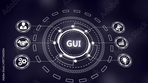 Centralized Interface Displaying GUI Concept with Connected Icons and Futuristic Design technology