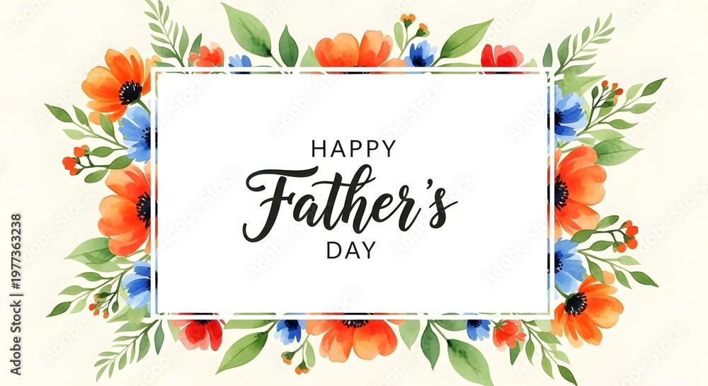 Fototapeta premium Happy father's day watercolor floral frame for dad's special day