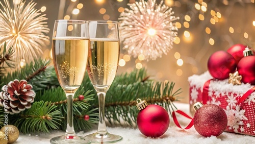 Wine glasses with New Year's decorations