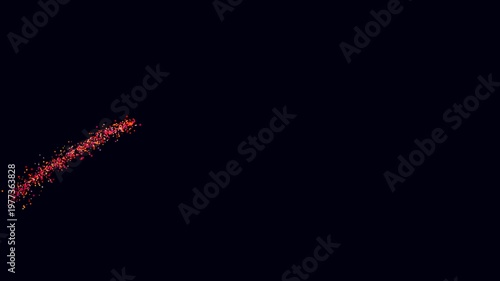 Red particles move in a curved line across a dark background with gradual fading