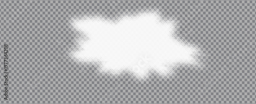 Realistic white fluffy clouds with fog or light smoke effect on a transparent background. Misty atmosphere element for overlaying on images, dramatic scenes or weather visual effects. Vector.