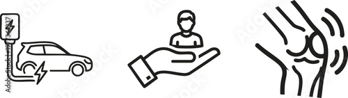 Electric vehicle charging, business support, and wireless communication icons