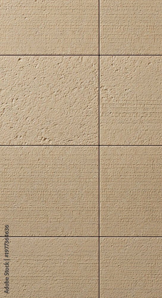 Fototapeta premium Textured beige stone wall facade with horizontal and vertical grout lines creating a modern architectural background