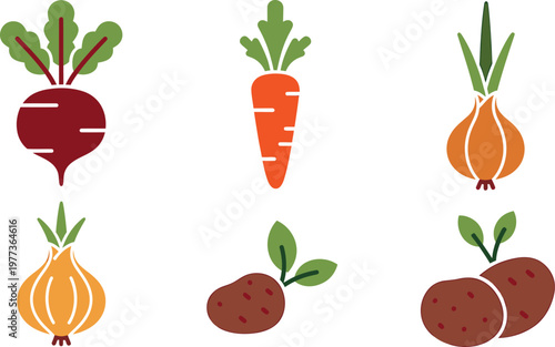 Title colorful root vegetables illustration beets carrots and onions in a flat design style description a vibrant illustration showcases various root vegetables