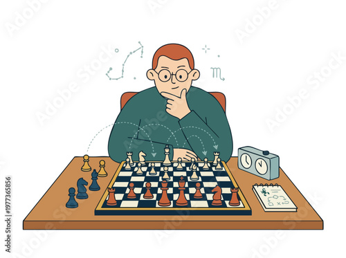 Man playing chess intensely with thoughtful expression.