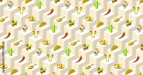 Cinco de Mayo colorful icon animation loop on geometric background