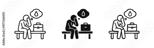Job Loss and Unemployment Icon Set - Sad Person with Briefcase Symbols
