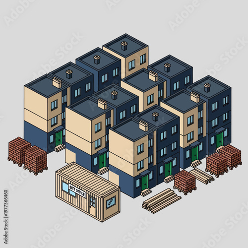 Modular Prefabricated Buildings 3D Rendering.