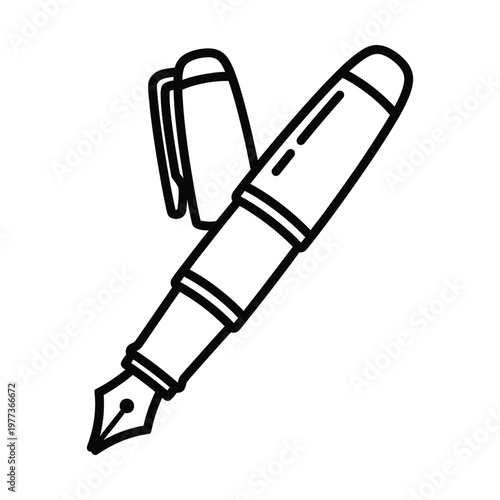 Classic fountain pen line icon vector, elegant ink pen with open cap illustration, professional writing instrument symbol for business correspondence and luxury stationery