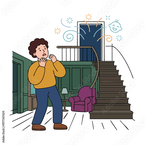 Man Reacting With Fear And Surprise To Something Unseen.