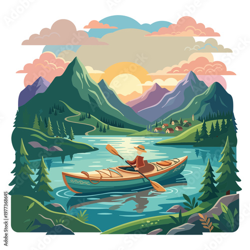 kayak illustration, kayaking outdoor , camping kayak, river kayak svg