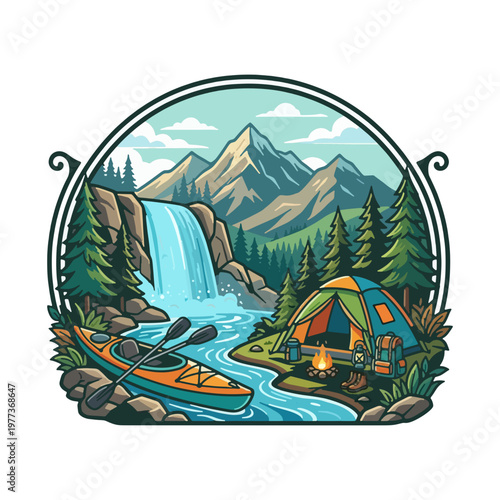 kayak illustration, kayaking outdoor , camping kayak, river kayak svg