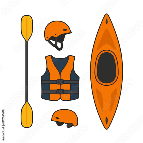 Kayaking Equipment Vector, Paddle Gear Outdoor Adventure Illustration, kayak svg