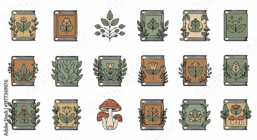 Collection of old book covers.