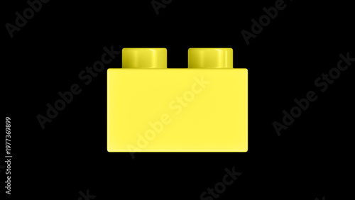 Pastel Yellow Plastic Toy Building Block Isolated on Black Background. Minimal Concept of Creativity Construction Learning and Modular Design. 3D Illustration