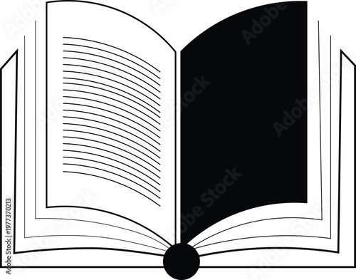 Open Book Icon, Black and White Illustration, Educational Symbol, Vector Book Image