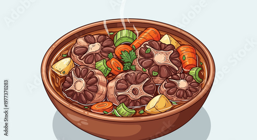 Delicious Oxtail Soup with Vegetables in a Brown Ceramic Bowl