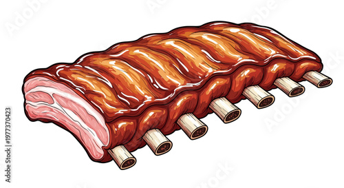 Delicious, Juicy, Barbecued Ribs with Glossy Sauce and Bone Detail