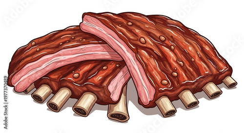 Delicious, Juicy, and Flavorful BBQ Ribs, with a Glossy, Appetizing Appearance.