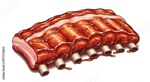 Delicious, Juicy, Barbecue Ribs with Glaze, Isolated on White Background