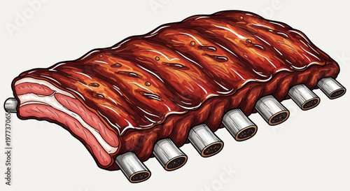 Delicious, Juicy, Barbecued Ribs with Shiny Glaze and Rib Bones