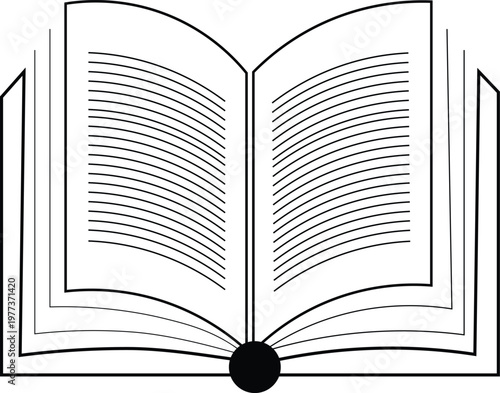 Open Book Icon, Vector Book Illustration, Educational Symbol, Black and White Design Element