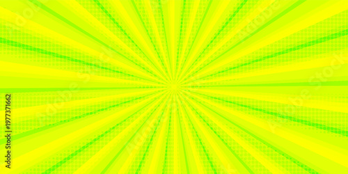 Cute and pop background illustration of concentrated lines with twinkling (yellow green)