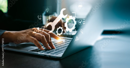 Obraz na płótnie IT support and technical service concept with business professional using laptop