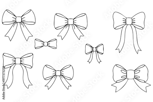 Whimsical Bow Ribbon Icon Set, Cute Decorative Gift Symbols, Simple Shape Vector Pack