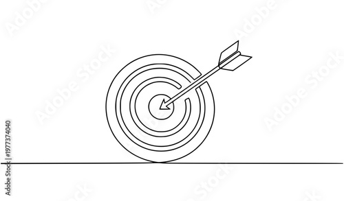 Minimal continuous one line target icon with arrow vector business goal success illustration
